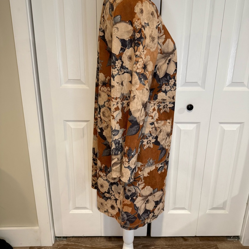 Solitaire (Anthropologie) Floral Faux Suede Folk Jacket Duster, Size Small - Picture 5 of 13